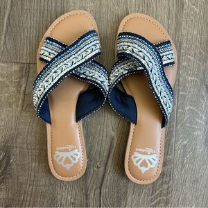 Fergalicious Blue Beaded Starlit Sequin Cross Strap Sandals 7.5